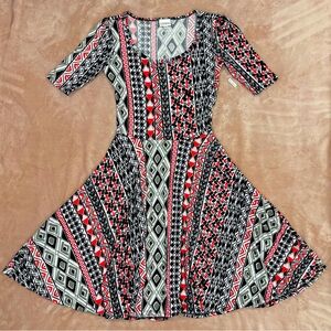 LuLaRoe | XS Nicole Geometric Midi Fit & Flare Dress | Black, White, Red | NWT